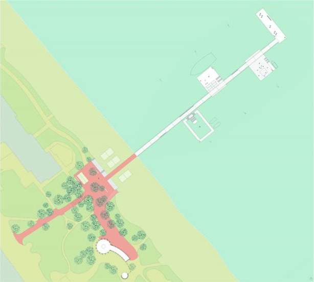 Lageplan der Seebrücke Timmendorf mit Stationen über dem Meer